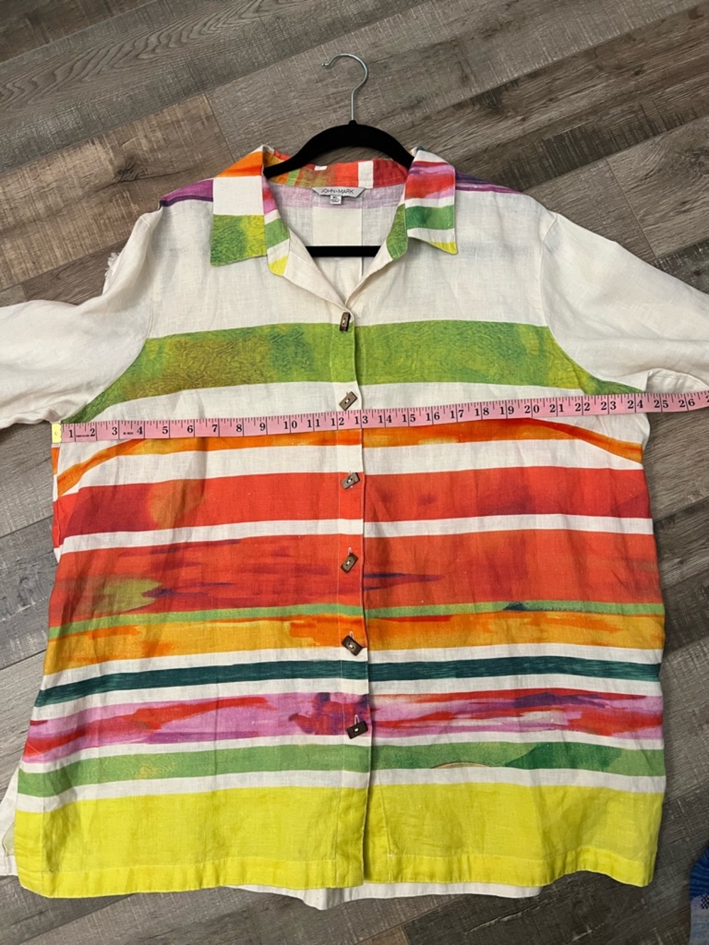 John Mark Hello Sunshine linen Multicolor Striped Button-Down Shirt Sz XL EUC - Picture 7 of 10